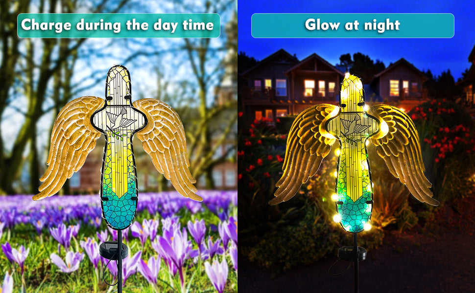 Solar Angel Wings Cross Garden Stake with LED Lights