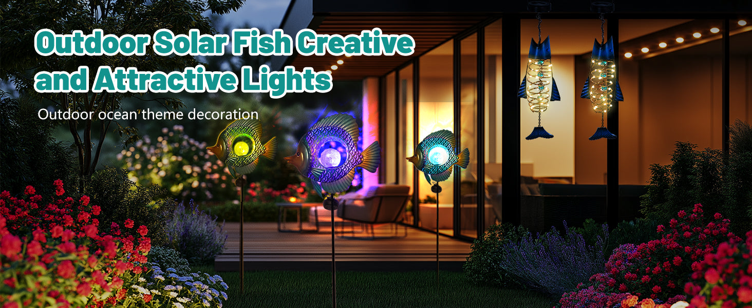Solar Fish Garden Light 36 Inch Metal Outdoor Decor