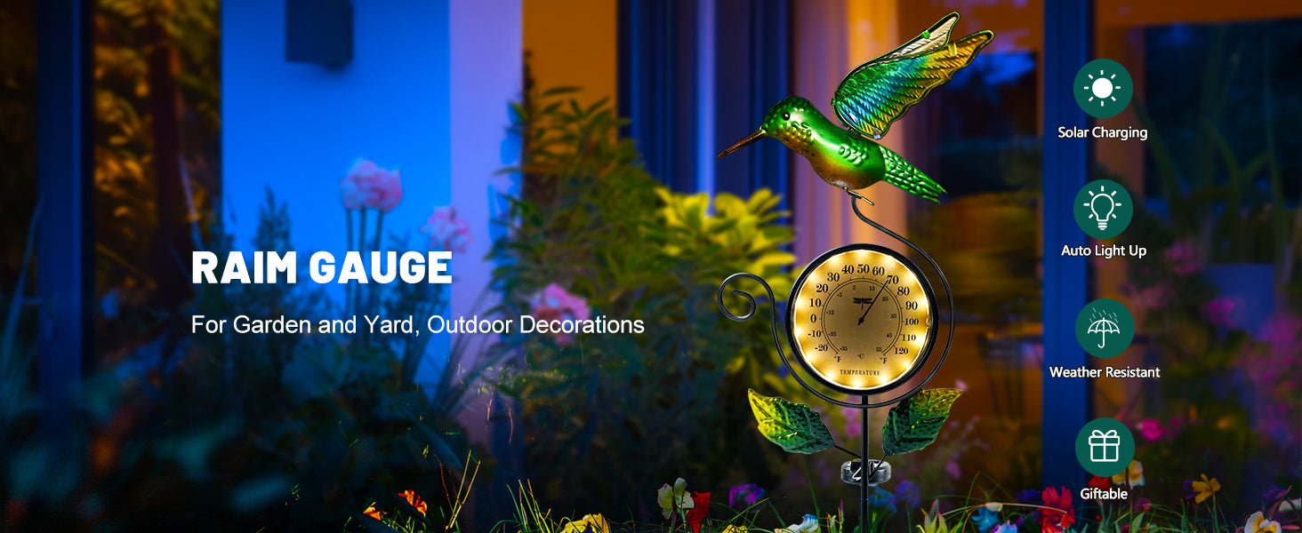 Solar Hummingbird Thermometer Garden Stake Outdoor Decor