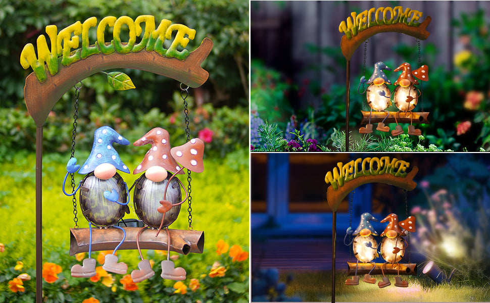 Solar Gnome Swing 48 Inch Garden Decor with LED Light
