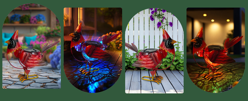 Solar Garden Cardinal Light Metal Crackle Glass Decor