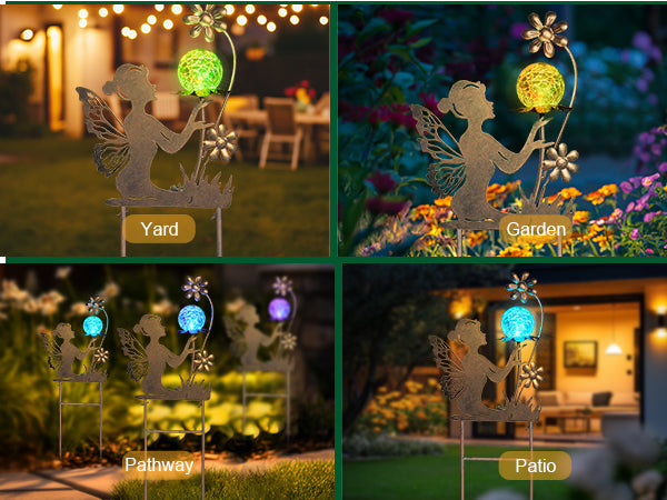Solar Fairy Garden Light with Color Changing Crackle Glass Ball