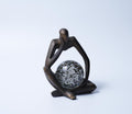 Bronze Thinker Sculpture with Glass Crystal Sphere Decor