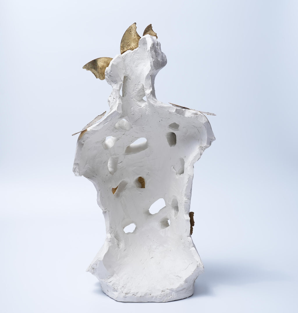 White Torso Sculpture with Golden Butterflies Decor