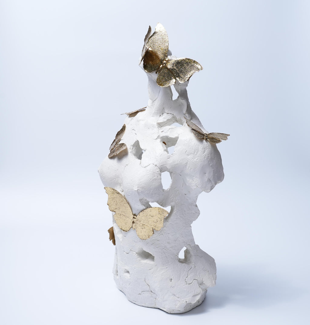White Torso Sculpture with Golden Butterflies Decor