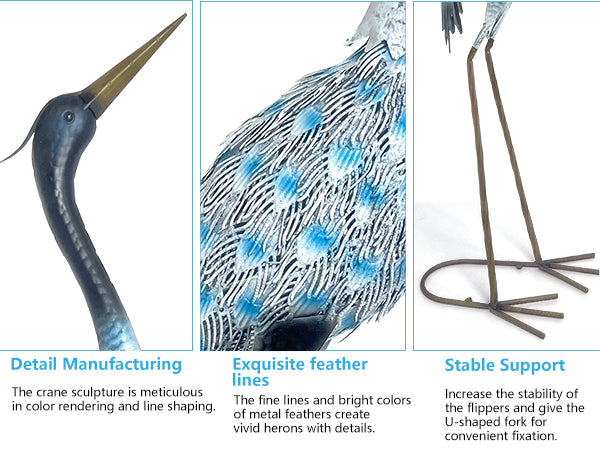 Blue Metal Crane Garden Statues Set of 2 Outdoor Decor 42in