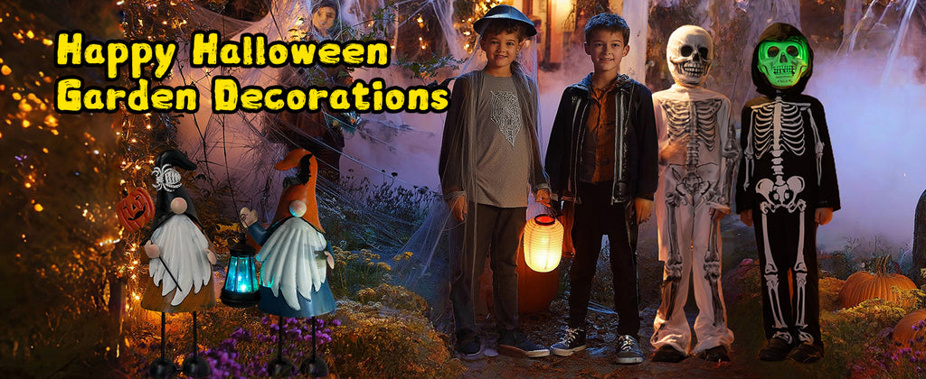 Solar Halloween Gnome Yard Decor Metal Lighted Set of 2