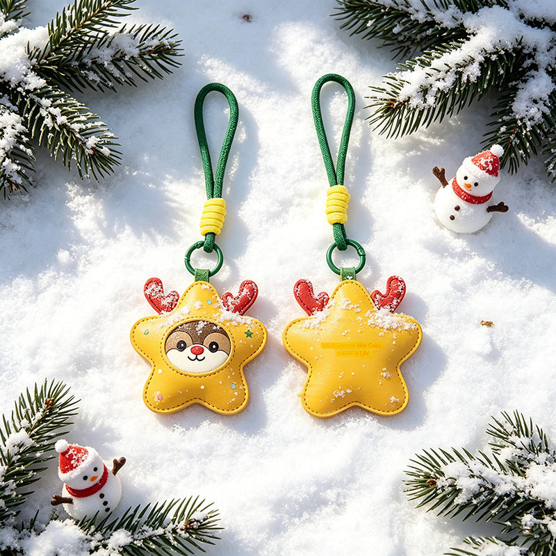 Christmas PU Leather Holiday Charm Keychain Ornament