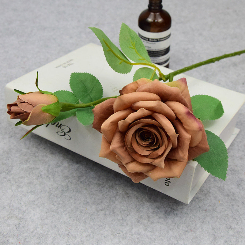 Valentine’s Day Short Stem Double Rose Silk Flower Decor