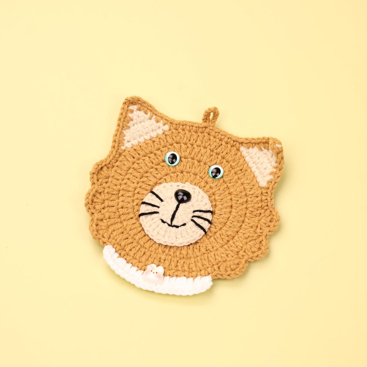 Handmade Crochet Cat Coaster Cute Animal Drink Mat