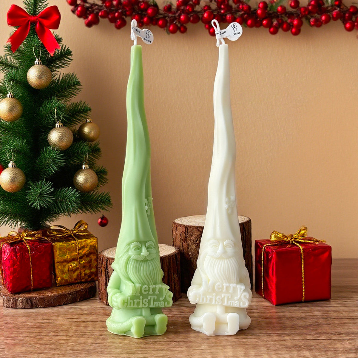 Christmas Gnome Candle Holiday Decor Festive Tabletop Accent Gift