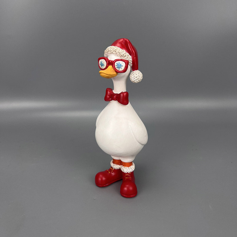 Cute Resin Christmas Duck Figurines Holiday Tabletop Decor