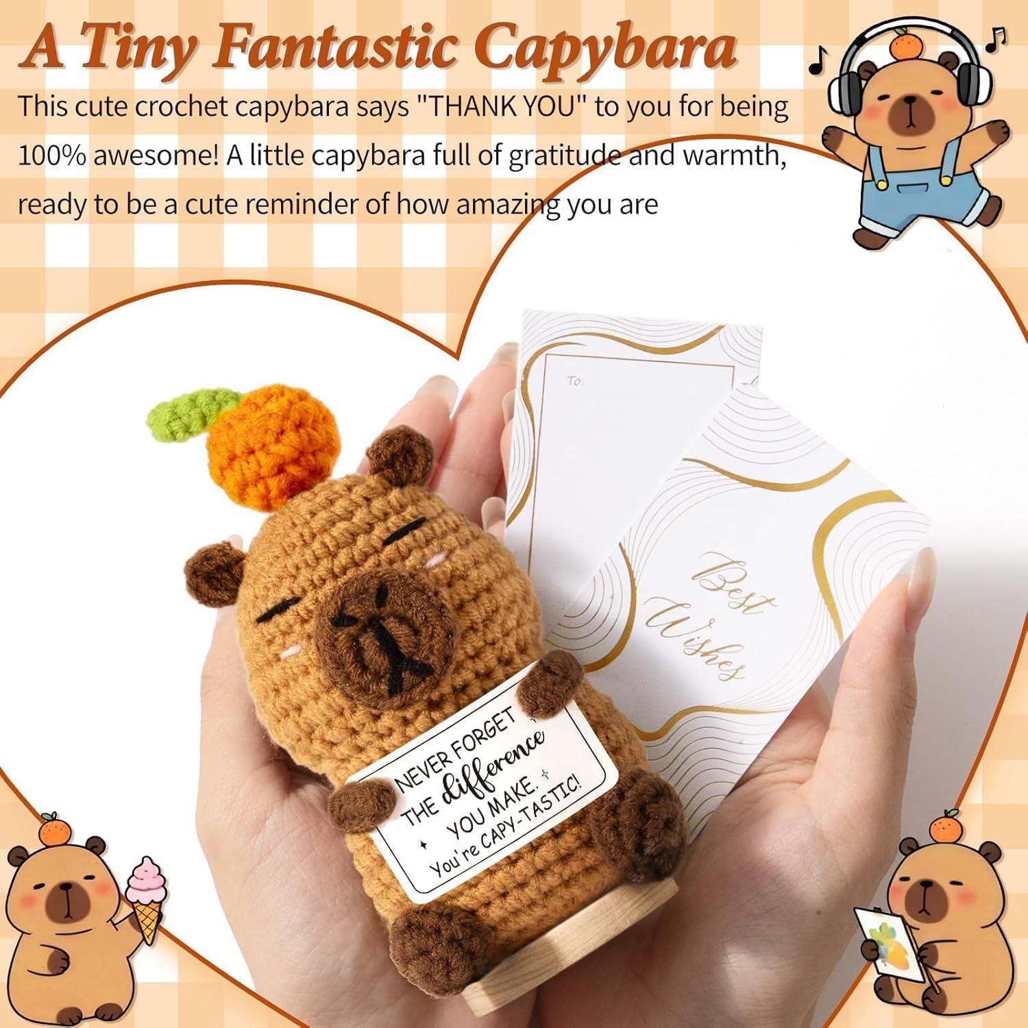 Handmade Crochet Capybara Plush Motivational Gift
