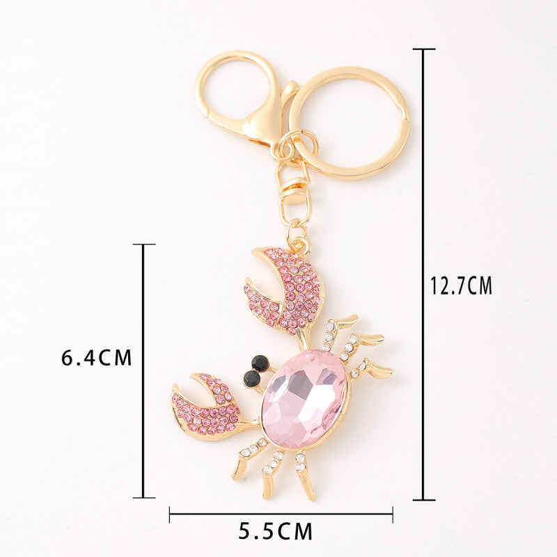 Crystal Crab Keychain Sparkling Charm with Metal Ring