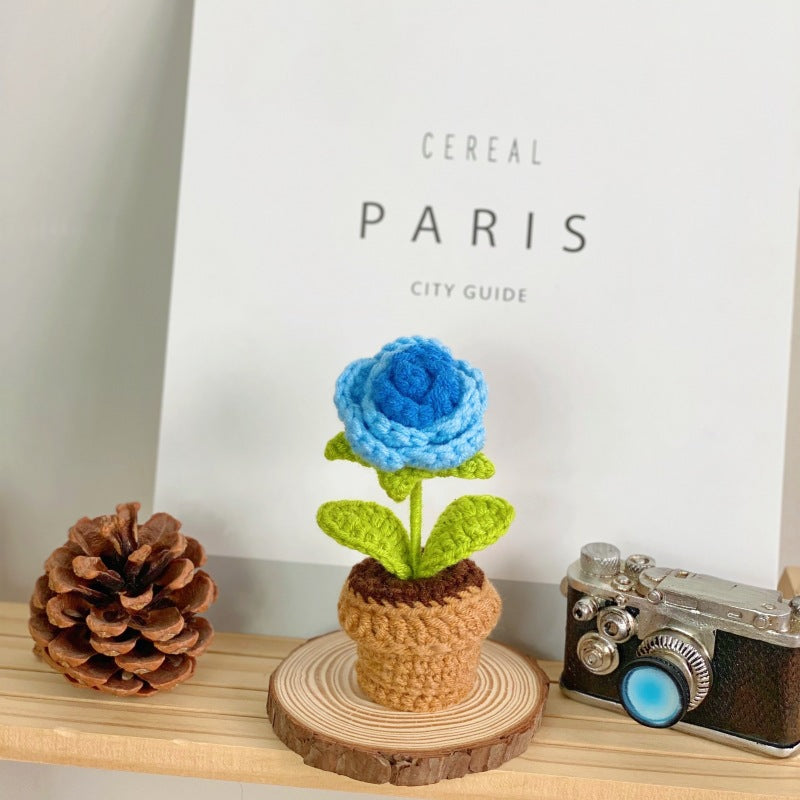 Valentine Crochet Flower Pot Decorative Gift Table Accent