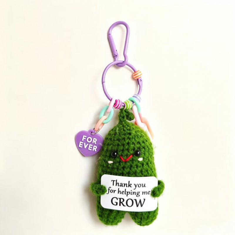 Handmade Crochet Cucumber Keychain Plush Toy Cute Fidget Doll