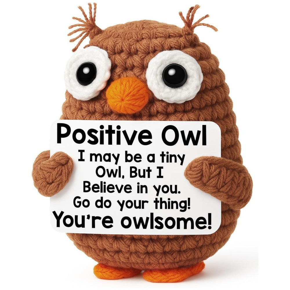 Handmade Crochet Owl Plush Positive Message Gift