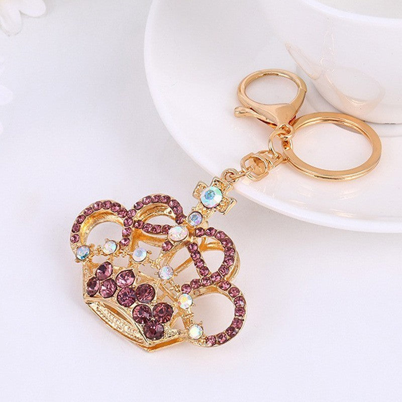 Rhinestone Crown Keychain Gold Metal Bag & Car Charm
