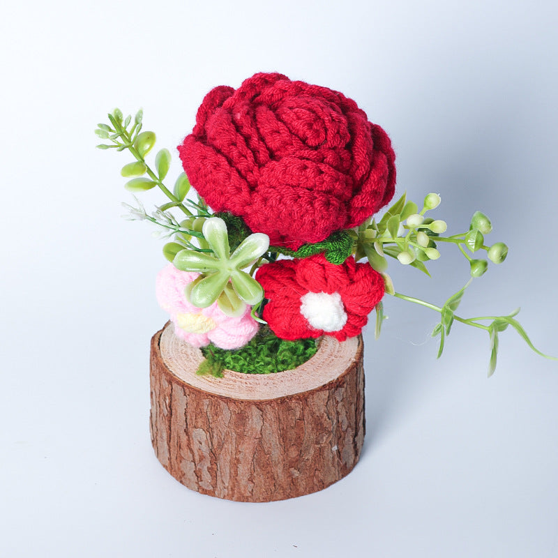 Crochet Daisy Rose Flower Pot Handmade Gift Decor