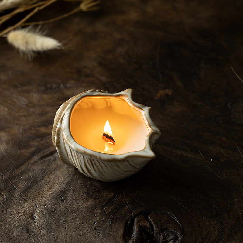 Conch Ceramic Candle Holder with Candle Tabletop Decor