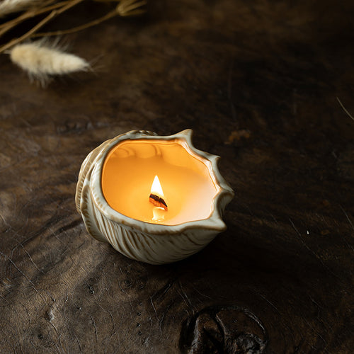 Conch Ceramic Candle Holder with Candle Tabletop Decor