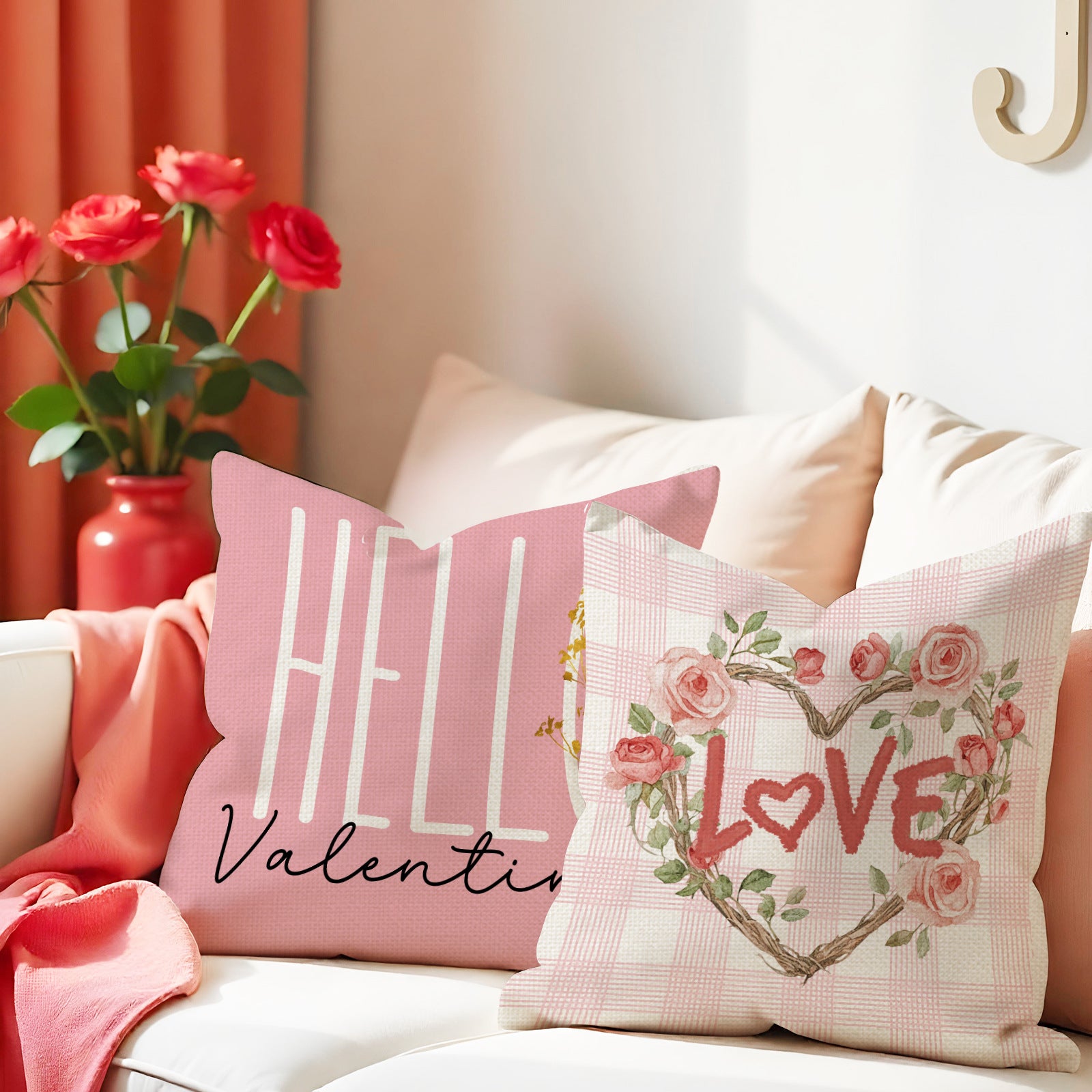 Valentine Rose Heart Pillow Covers Set Pink Nordic Decor