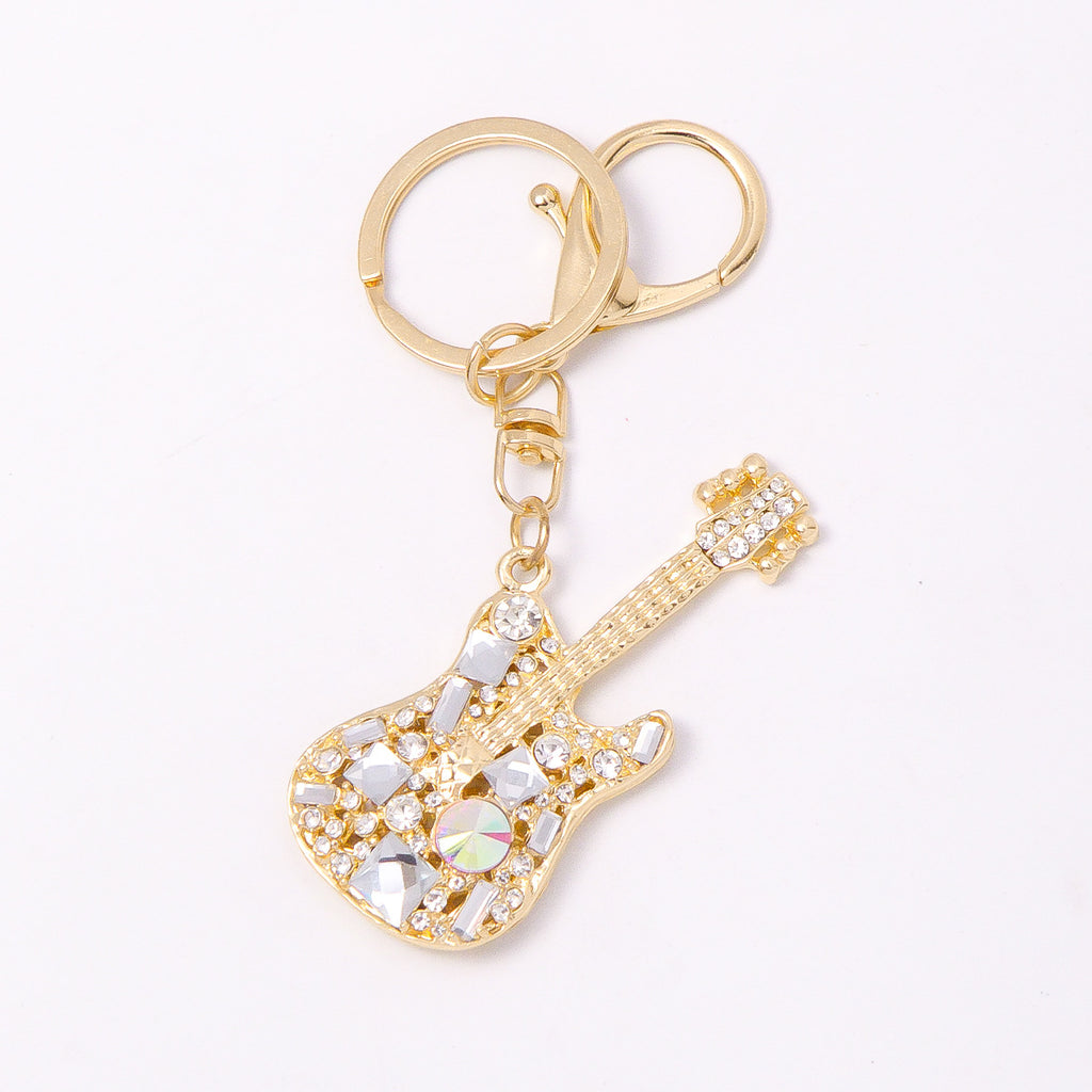 Crystal Guitar Keychain Rhinestone Metal Bag Charm Gift