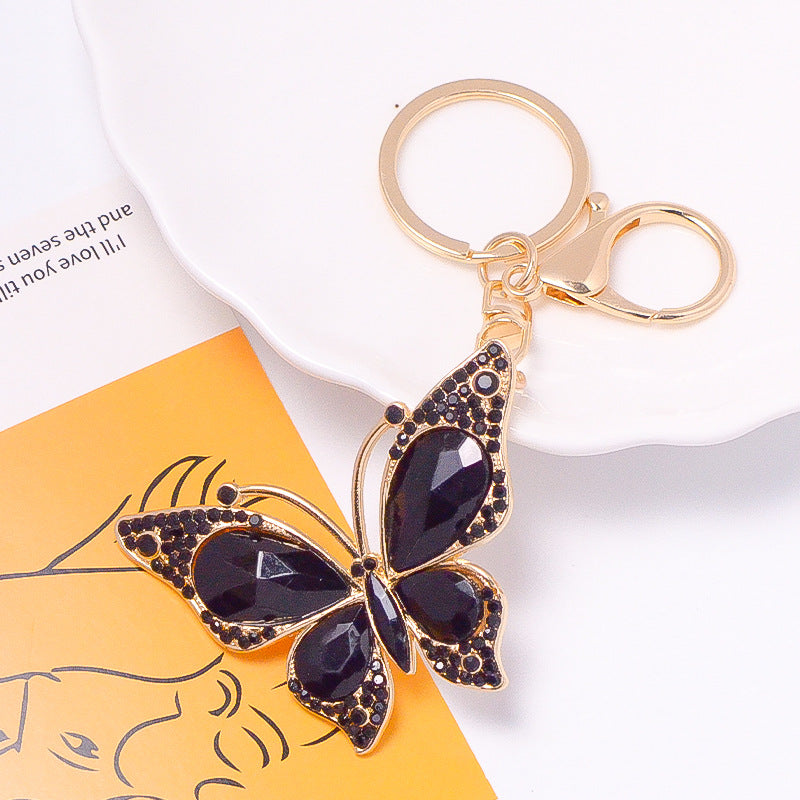 Rhinestone Butterfly Keychain Gold Alloy Bag & Car Charm