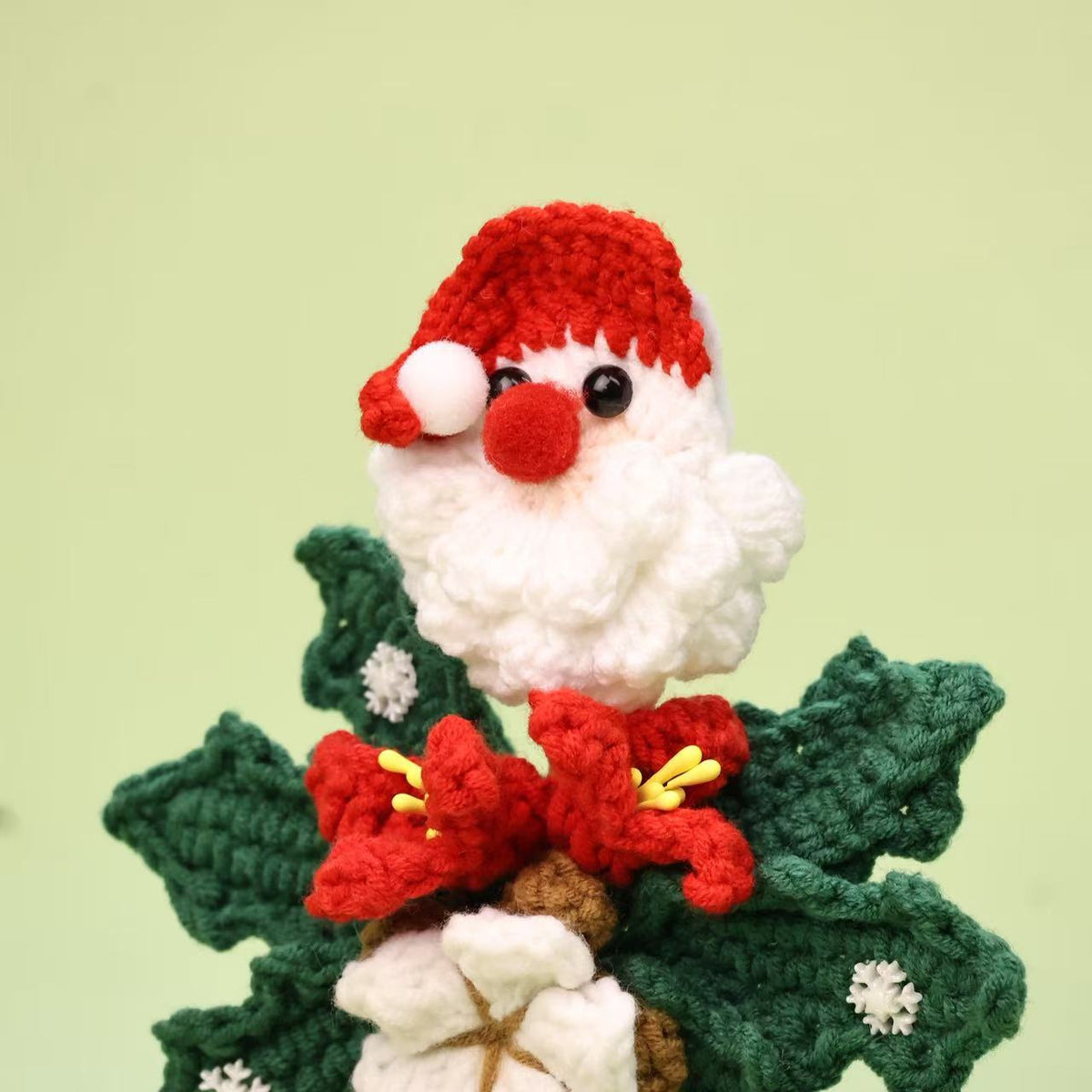 Crochet Christmas Potted Floral Santa Tabletop Decor