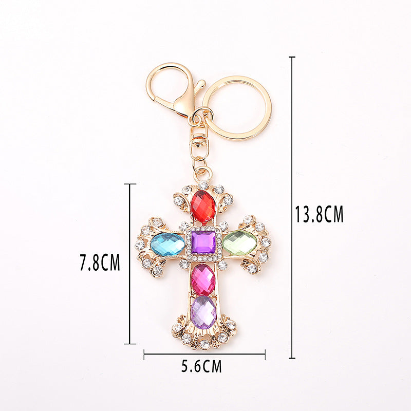 Rhinestone Cross Keychain Metal Bag Charm Car Key Ring Gift