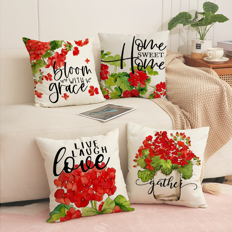 Valentine Floral Truck Linen Pillow Cover 18x18 Inch