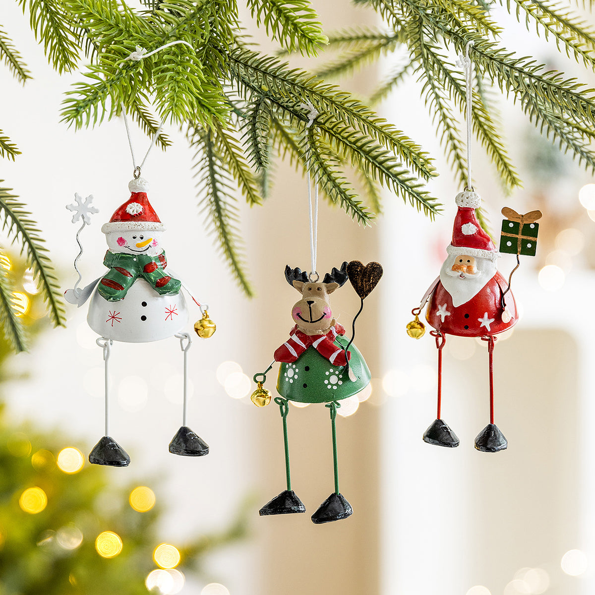Christmas Santa Snowman Reindeer Hanging Ornaments Metal Decor