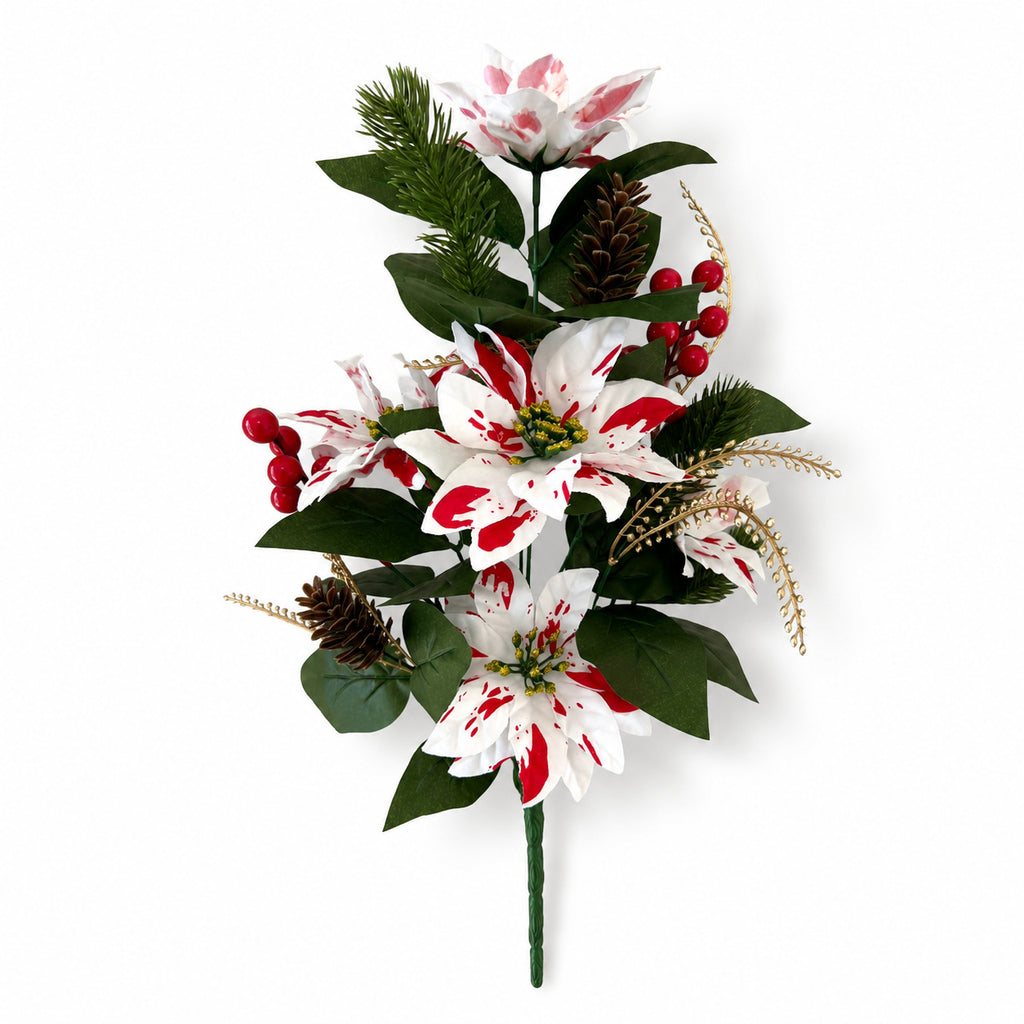 Artificial Poinsettia Christmas Flower Arrangement with Pine Berry Accents