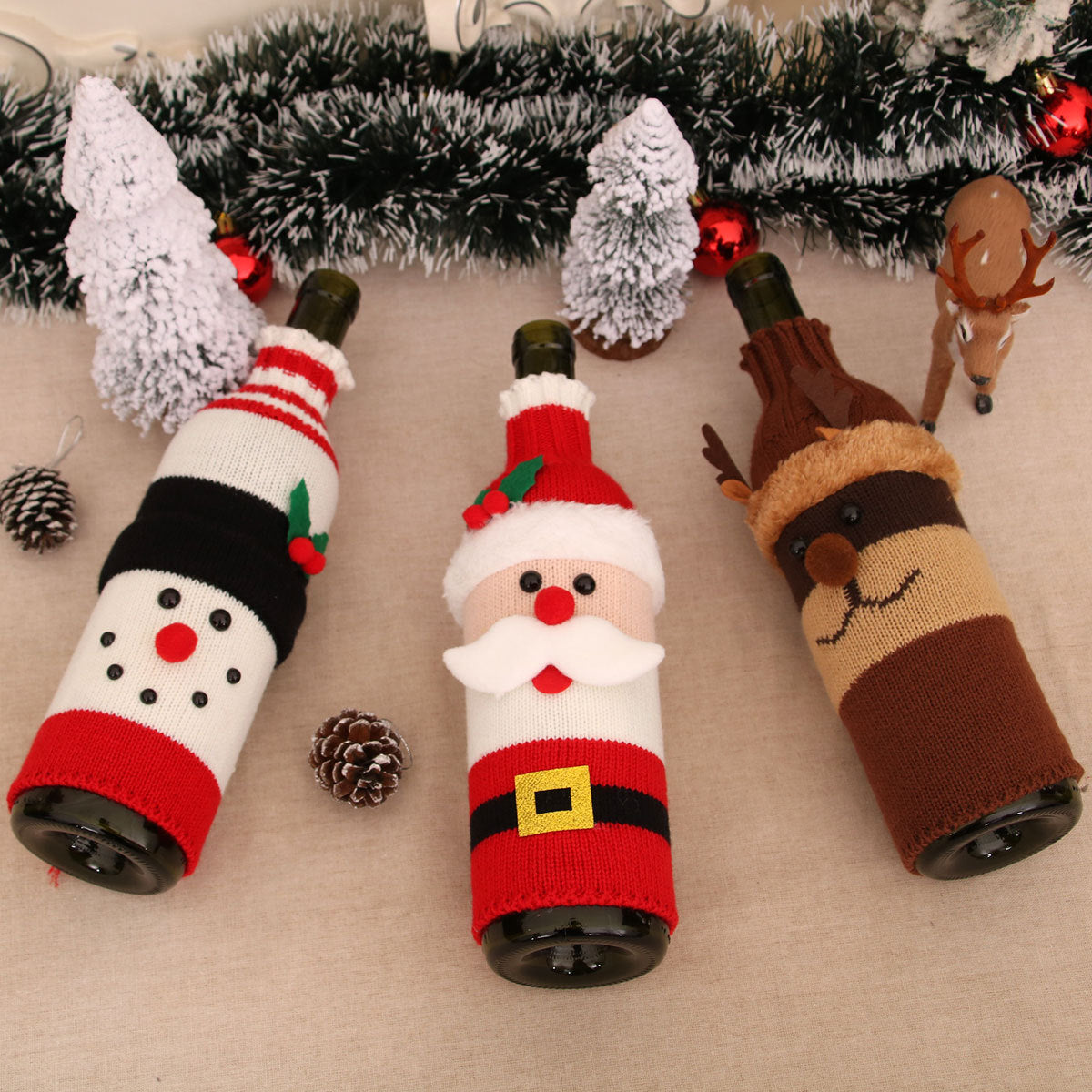 Christmas Knit Wine Bottle Cover Holiday Table Decor