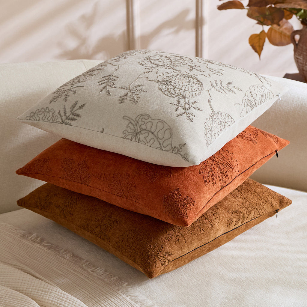 Fall Pillow Covers Chenille Embroidered Pumpkin Leaf