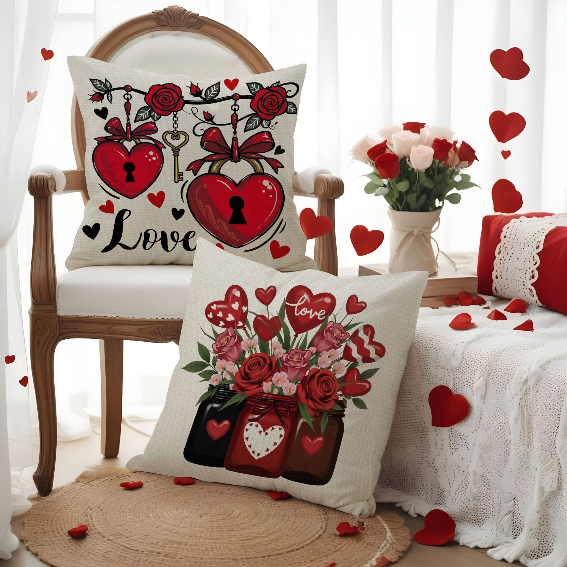 Valentine Love Lock Pillow Covers Nordic Romantic Set