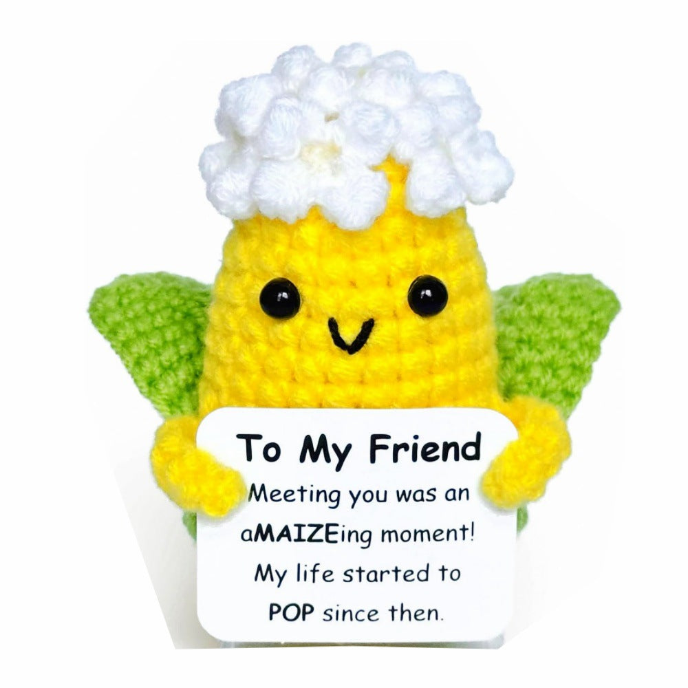Handmade Crochet Corn Plush Positive Message Gift