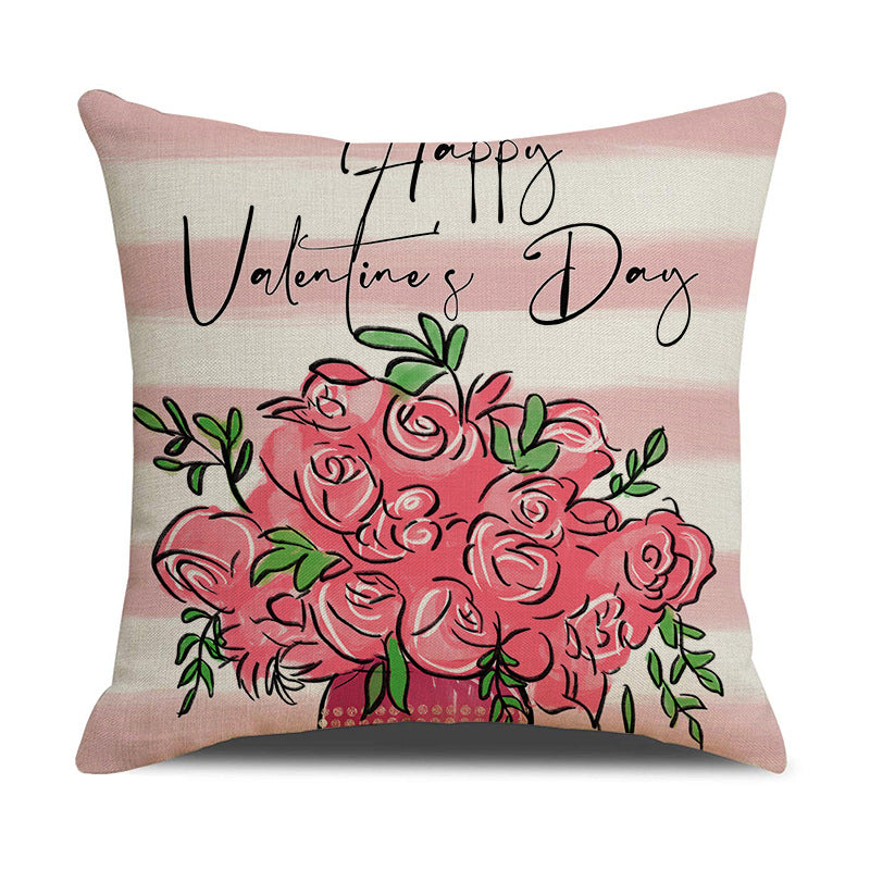 Valentine Heart Floral Linen Pillow Covers Romantic Home
