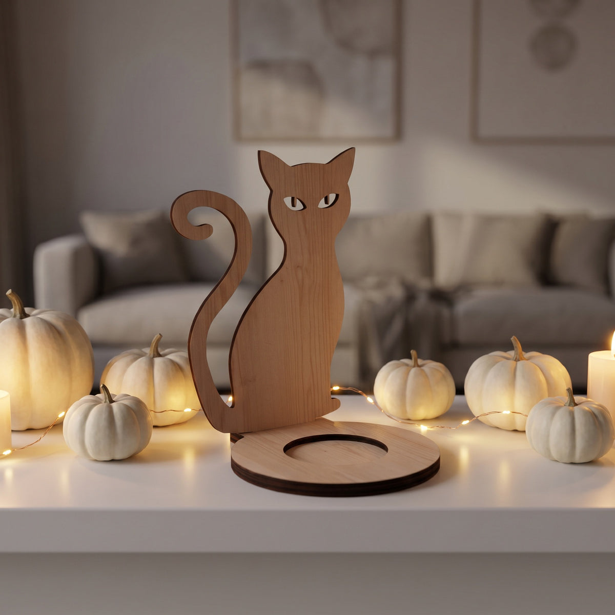 Wooden Halloween Candle Holder Tabletop Seasonal Decor