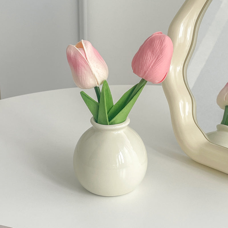 Cream Color Ceramic Vase with Silk Flower Bouquet Home Decor