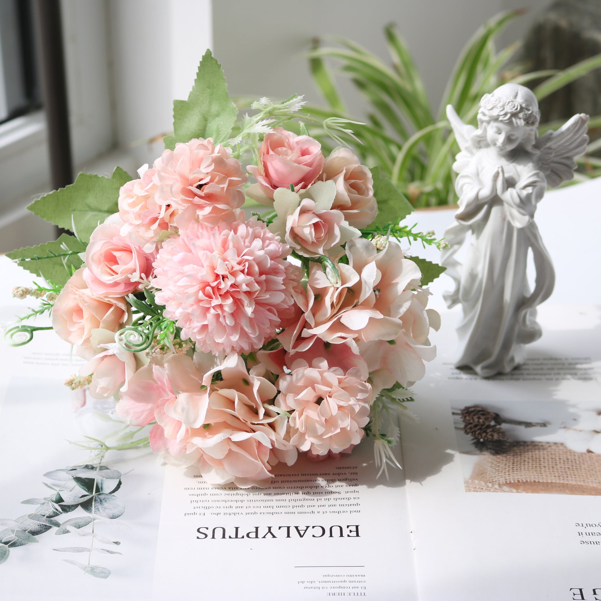 Valentine 7-Stem Nordic Faux Rose Allium Bouquet Decor