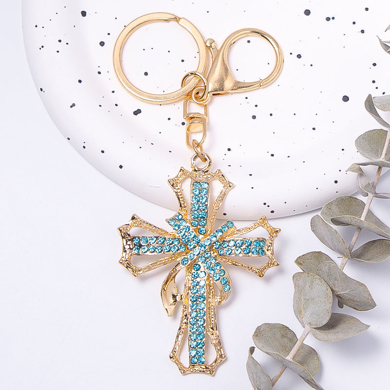 Crystal Cross Keychain Rhinestone Metal Bag Car Charm