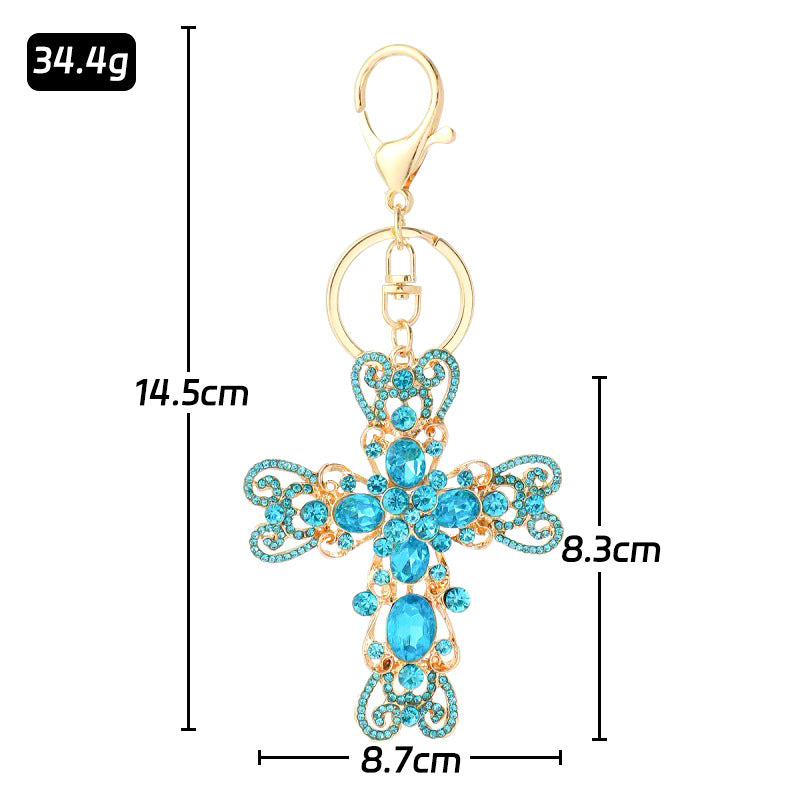 Rhinestone Heart Cross Keychain Crystal Metal Bag Charm