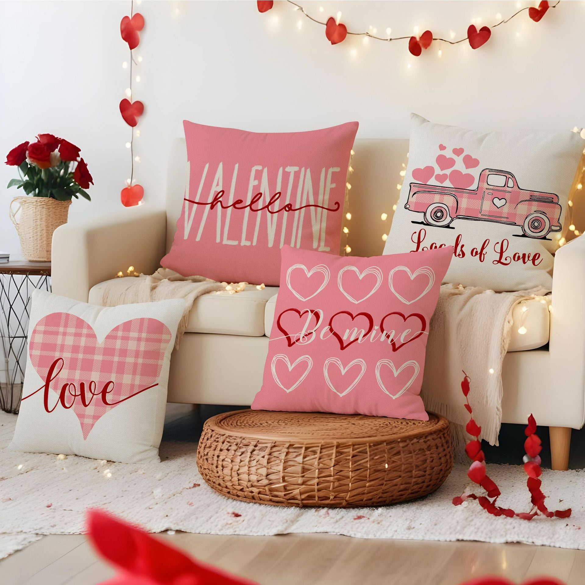 Valentine’s Day Pink Heart Throw Pillow Covers Home Decor