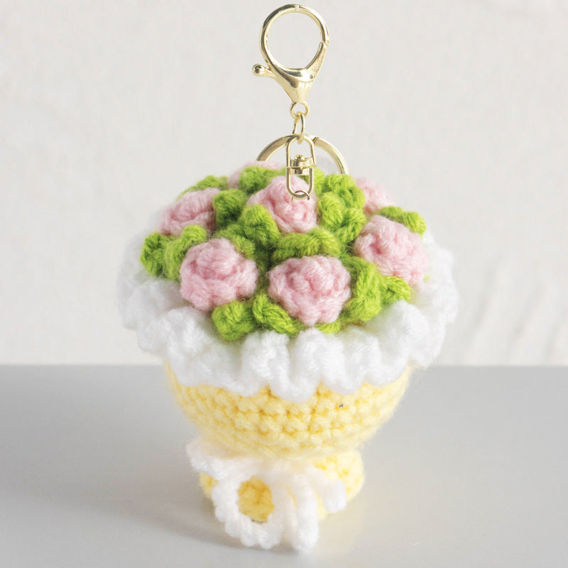 Crochet Mini Flower Bouquet Keychain for Gifts & Home Decor