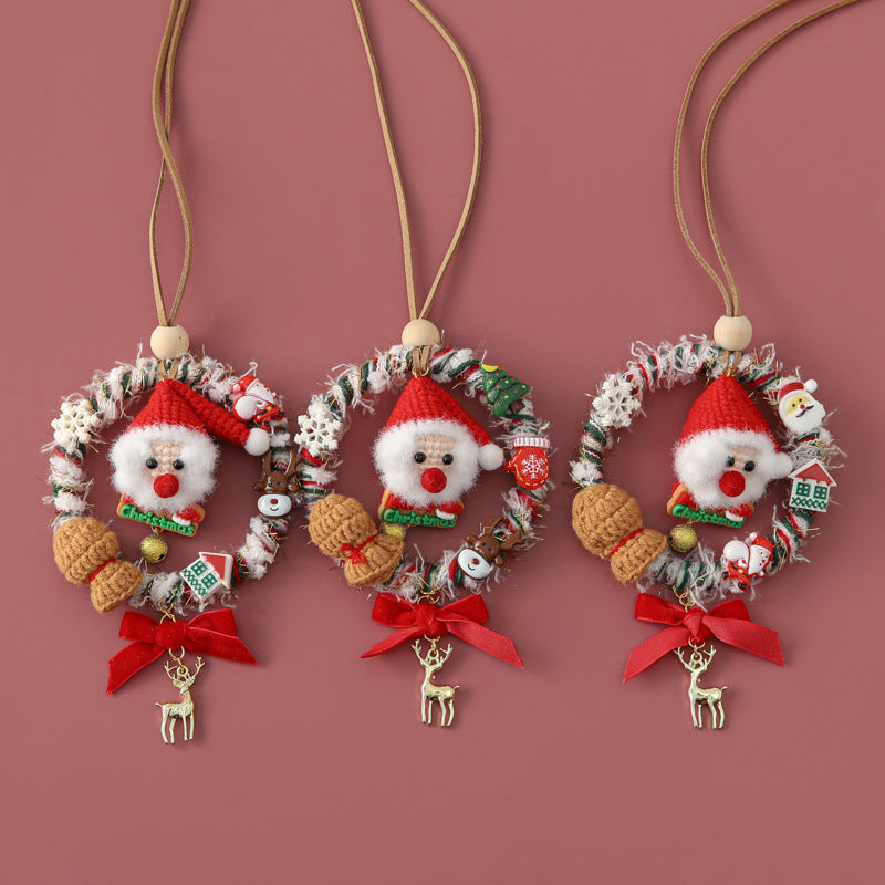 Handmade Christmas Santa Wreath Car Hanging Decoration