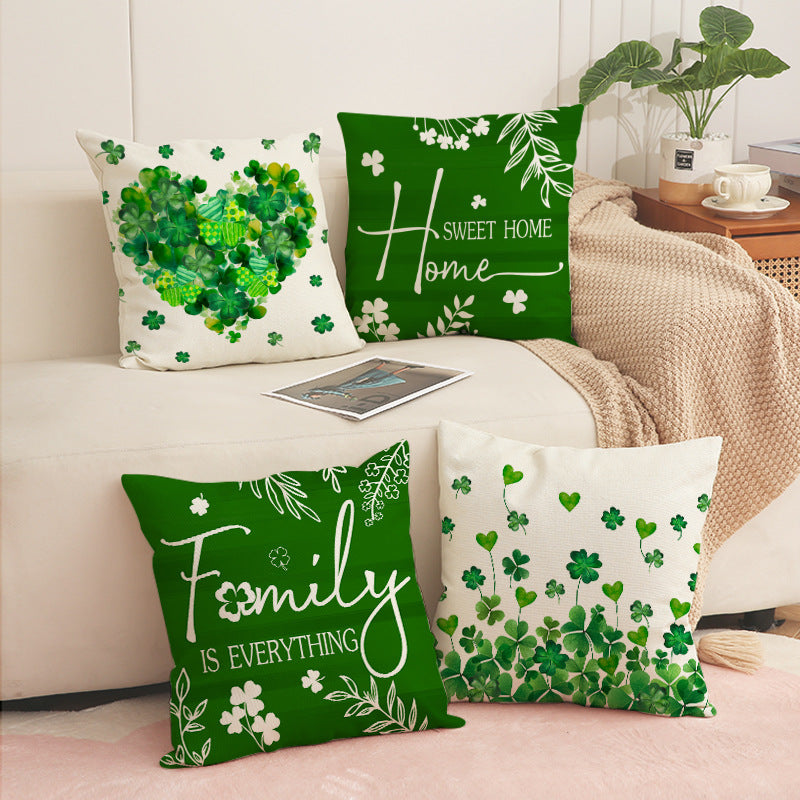 St. Patrick’s Day Shamrock Linen Pillow Cover Home Decor