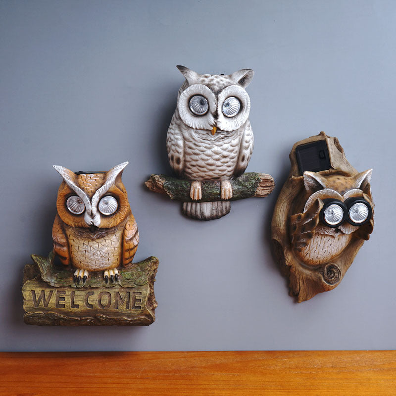 Solar Owl Garden Statue Resin Outdoor Yard Light Decor