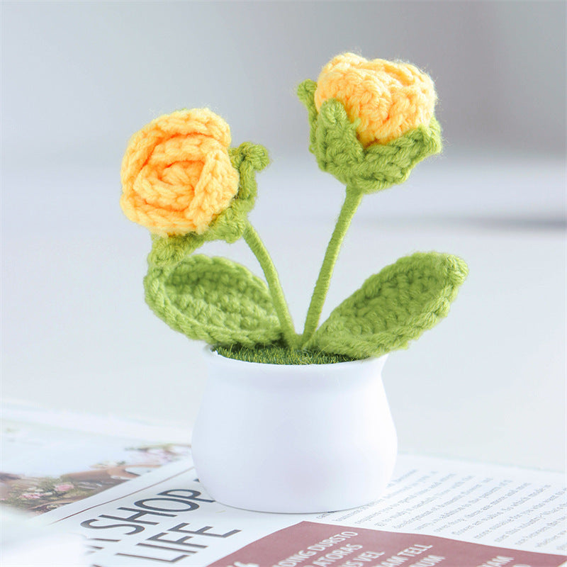 Valentine’s Day Handmade Knitted Flower Pot Gift Decor