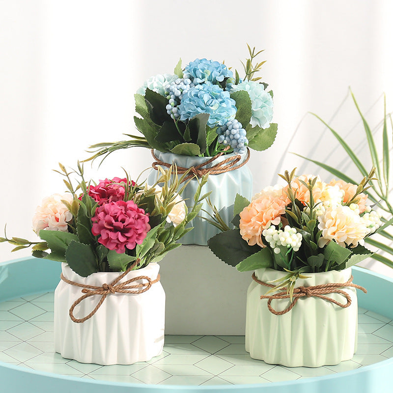 Artificial Flower Pot Arrangement Ceramic Vase Table Decor